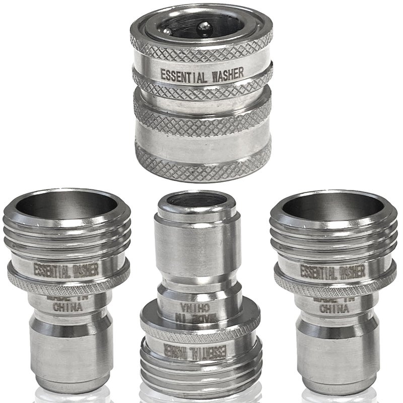 Essential Washer Â¾â€ Stainless Steel Garden Hose Quick Connect Fittings | 1 Coupler & 3 Plugs Set - Image 1